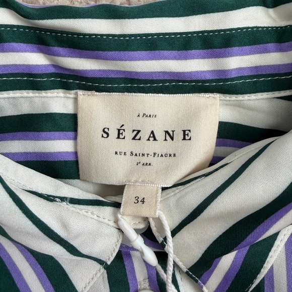 Sezane NWT Max Striped Shirt Green Purple Relaxed Fit Women's Size 34 US Size 2 - Picture 5 of 12